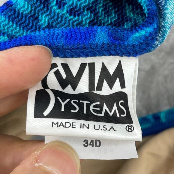 Swim Systems Vintage 34D/ M Blue Green 2 Piece High Waisted Bikini Swimsuit - Picture 8 of 13